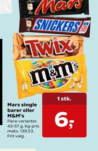 SuperBrugsen Mars Single Barer eller M&M's tilbud