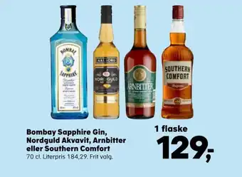 SuperBrugsen Bombay Sapphire Gin, Nordguld Akvavit, Arnbitter eller Southern Comfort tilbud