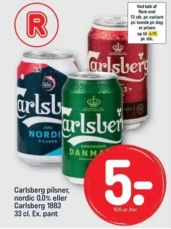 REMA 1000 Carlsberg Pilsner, Nordic 0.0% eller Carlsberg 1883 33cl tilbud