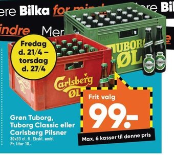 Bilka Grøn Tuborg, Tuborg Classic eller Carlsberg Pilsner tilbud