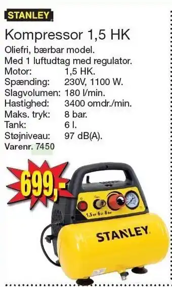 Harald Nyborg Stanley kompressor 1,5 hk tilbud