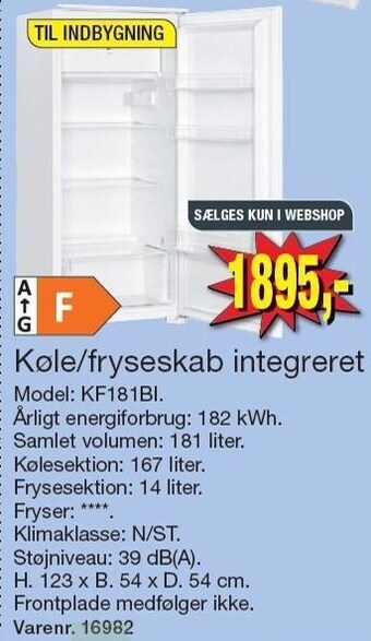Harald Nyborg Køle/fryseskab integreret tilbud