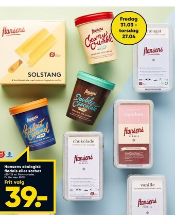 Bilka Hansens økologisk Flødeis eller Sorbet tilbud