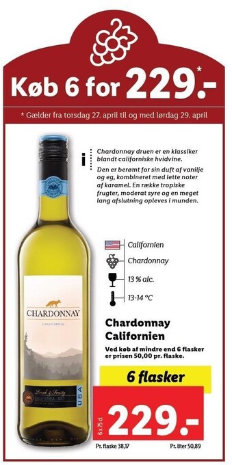 Lidl Chardonnay californien - 6 flasker tilbud
