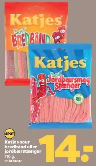 Netto Katjes sour bredbånd eller jordbærstænger tilbud