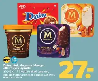 Netto Daim mini, magnum isbæger eller 3-pak ispinde tilbud