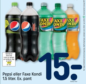 REMA 1000 Pepsi eller Faxe Kondi 1.5 Liter tilbud
