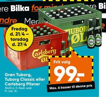 Bilka Grøn tuborg, tuborg classic eller carlsberg pilsner tilbud