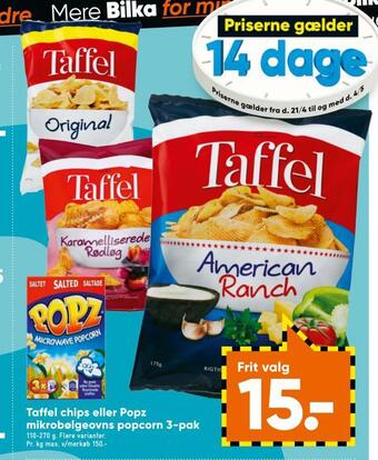 Bilka Taffel chips eller popz mikrobølgeovns popcorn 3-pak tilbud