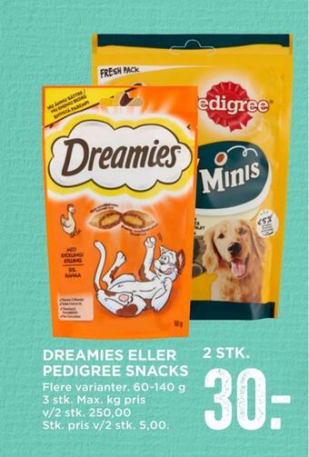 MENY Dreamies eller pedigree snacks tilbud