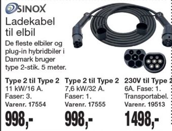 Harald Nyborg Sinox ladekabel elbil tilbud