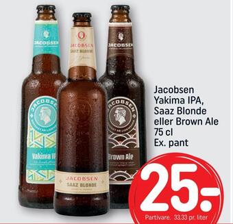 REMA 1000 Jacobsen yakima ipa, saaz blonde eller brown ale tilbud