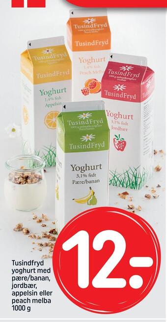 Tusindfryd yoghurt med pære/banan, jordbær, appelsin eller peach melba