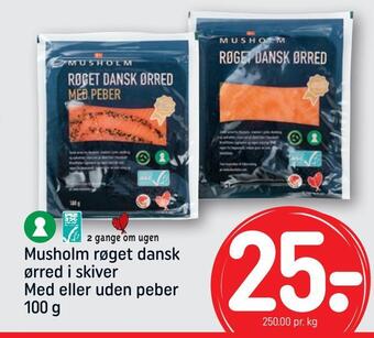 REMA 1000 Musholm røget dansk ørred i skiver med eller uden peber tilbud