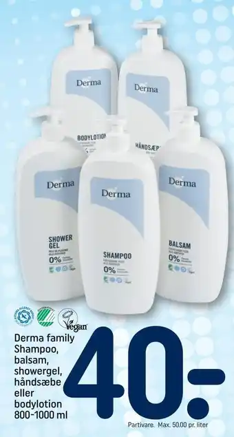REMA 1000 Derma family shampoo, balsam, showergel, håndsæbe eller bodylotion tilbud