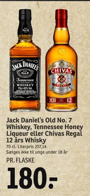 SPAR Jack daniel's old no. 7 whiskey, tennessee honey liqueur eller chivas regal 12 års whisky tilbud