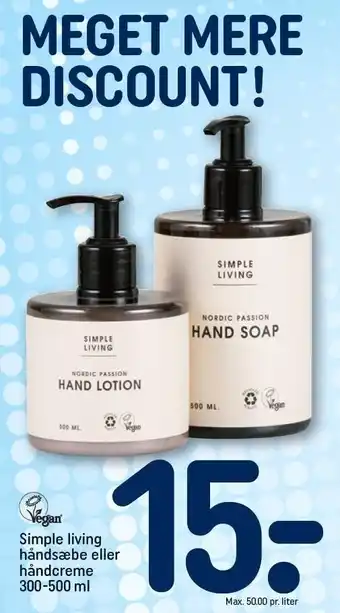 REMA 1000 Simple living håndsæbe eller håndcreme 300-500 ml tilbud