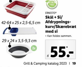 Lidl Ernesto Skål+Si/ Afdrypningskurv/ Skærebræt Med Si tilbud
