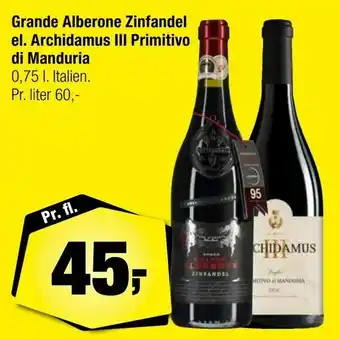 Calle Grande Alberone Zinfandel el. Archidamus III Primitivo di Manduria tilbud