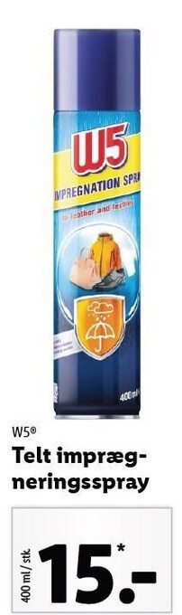 Lidl W5 telt imprægneringsspray tilbud