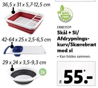 Ernesto skål + si/afdrypningskurv/skærebræt med si