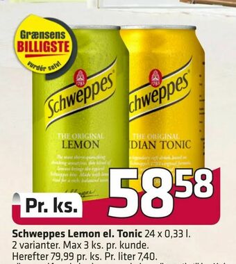 Fleggaard Schweppes Lemon el. Tonic tilbud