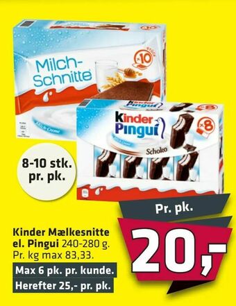 Fleggaard Kinder Mælkesnitte el. Pingui tilbud