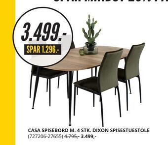 Casa spisebord m. 4 stk. dixon spisestuestole