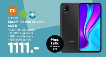Redmi 9c nfc mobiltelefon