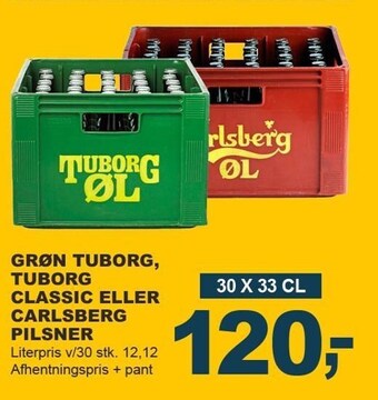 Let-Køb Grøn tuborg, tuborg classic eller carlsberg pilsner tilbud