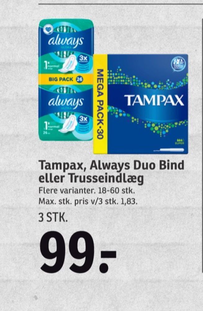 Tampax tamponer tilbud hos SPAR