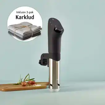 Holm sous vide stick 1200 watt sølv/sort + karklude strik 3 stk 25x25 cm grå