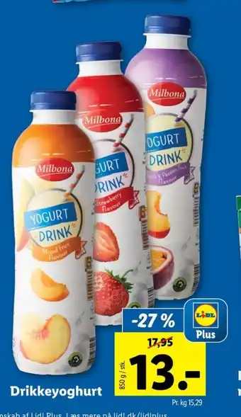 Lidl Milbona drikkeyoghurt peach & passion fruit flavour tilbud