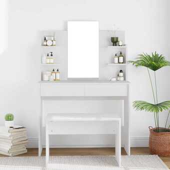 Makeupbord med spejl 96x40x142 cm hvid
