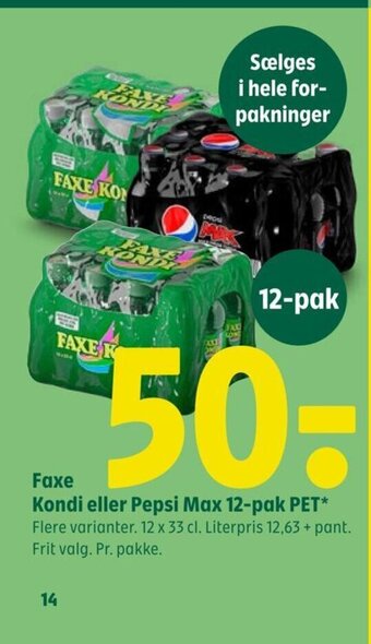 Coop 365 Faxe Kondi eller Pepsi Max 12-pak PET tilbud