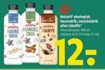 Coop 365 Naturli' økologisk havredrik, mandeldrik eller iskaffe tilbud
