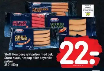 REMA 1000 Steff houlberg grillpølser med ost, store klaus, hotdog eller bayerske pølser tilbud
