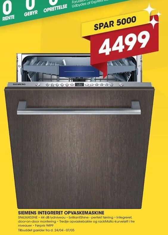 Siemens integreret opvaskemaskine tilbud hos Punkt1