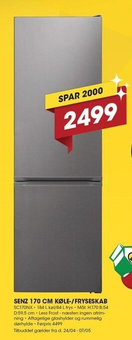 Punkt1 Senz 170 cm køle-/fryseskab tilbud