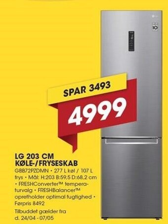 Punkt1 Lg 203 cm køle-/fryseskab tilbud