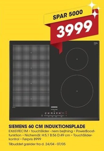 Punkt1 Siemens 60 cm induktionsplade tilbud