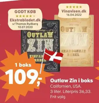 Kvickly Outlaw Zin i boks Californien, USA. tilbud