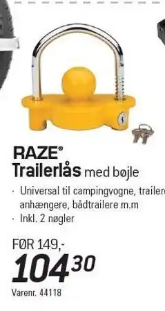 Thansen Raze trailerlås med bøjle tilbud