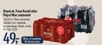 Føtex Royal el, Faxe Kondi eller Pepsi Max sodavand 12x33 cl. tilbud