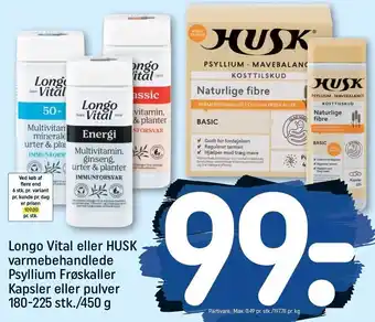 Longo vital el. husk varmebehandlede psyllium frøskaller kapsler el. pulver
