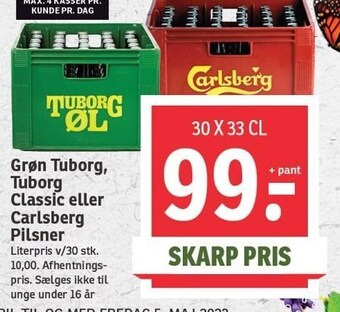 SPAR Grøn tuborg, tuborg classic eller carlsberg pilsner tilbud