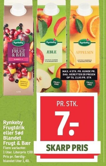 SPAR Rynkeby frugtdrik eller sød blandet frugt & bær tilbud