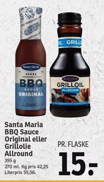 SPAR Santa maria bbq sauce original eller grillolie allround tilbud