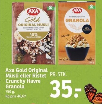 SPAR Axa gold original müsli eller ristet crunchy havre granola tilbud