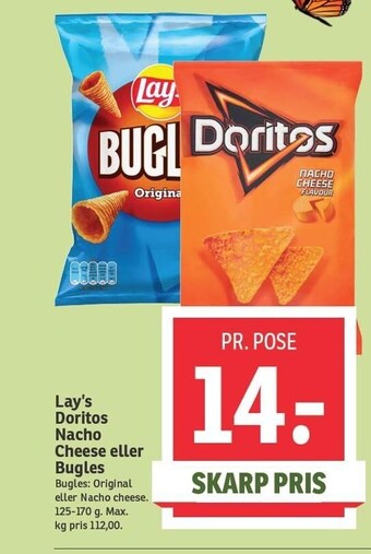 SPAR Lay's doritos nacho cheese eller bugles tilbud